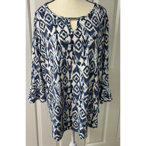 NOTATIONS Women’s Plus Size 1X Blue White So Soft Knit Top Excellent B48